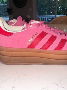 adidas Pink Suede Platform Sneakers with Red Stripes NWOT!